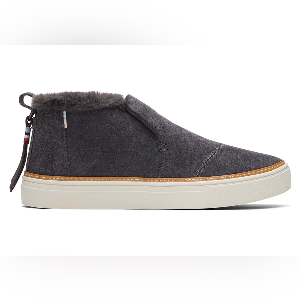 Tom’s NWOB Paxton Slip On Faux Fur Zippered Back size 7 Charcoal Gray Suede